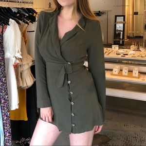 Hunter Green Belted Long Sleeve Wrap Dress